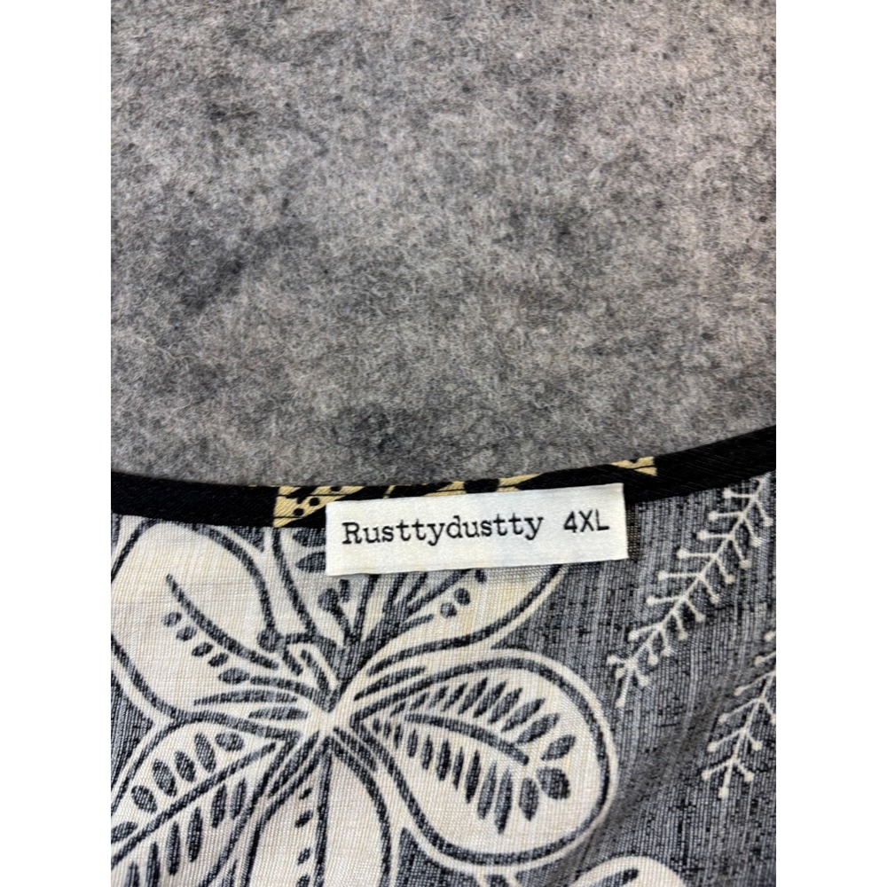 Rusttydustty Womens 4X Tropical Palm Print Smocked Waist Maxi Dress Black Yellow - Picture 10 of 10